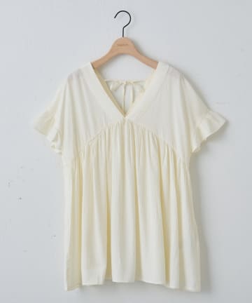 DISCOAT(ディスコート) 【WEB限定】ギャザーVネックフレンチブラウス