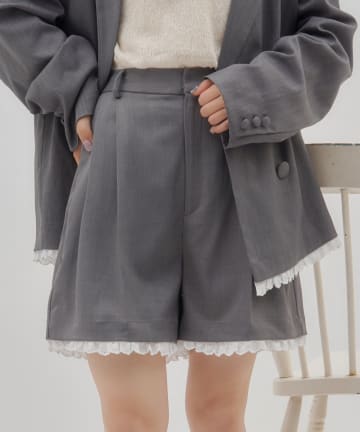 DISCOAT(ディスコート) 【umm./セットアップ対応】裾レースショートパンツ