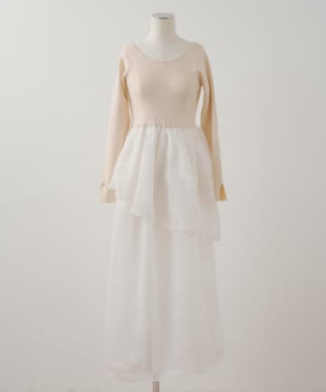 Chico(チコ) 【SALON by Chico】パール付きドッキングタックボリュームワンピース