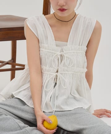 DISCOAT(ディスコート) 【umm.】柄アソートギャザーリボンノースリ