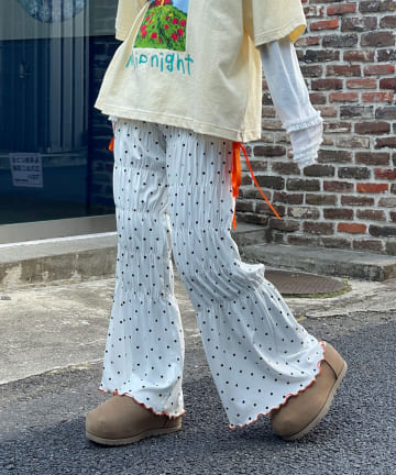 CIAOPANIC(チャオパニック) 【HELLO.SANFRANCISCO/ハローサンフランシスコ】ドット柄シャーリングパンツ