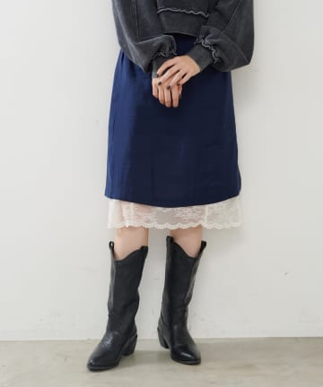 OUTLET(アウトレット) 【Kastane】サテンレースミドルスカートSET