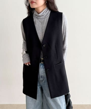 FREDY & GLOSTER(フレディ アンド グロスター) 【セットアップ対応】パウダリーツイルベルト付きジレ