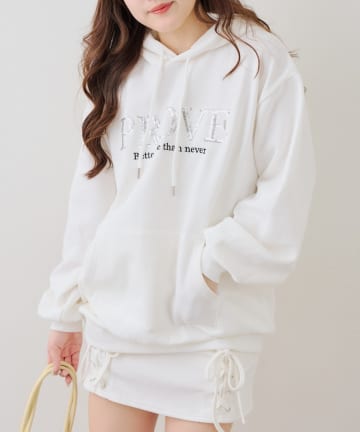 Remind me and forever(リマインドミーアンドフォーエバー) スパンコールロゴ裏起毛パーカー