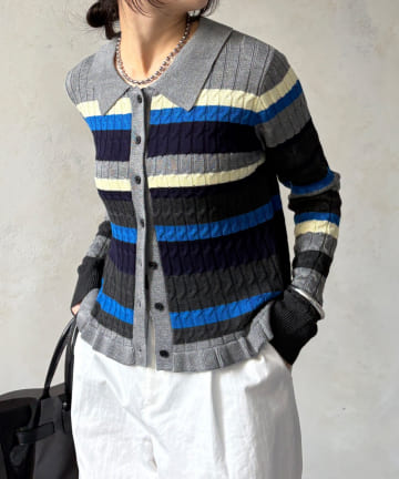 DOUDOU(ドゥドゥ) 【WEB限定】マルチボーダーポロニット