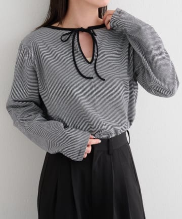 Kastane(カスタネ) 【前後2WAY】B ボーダーバックリボンロンTEE