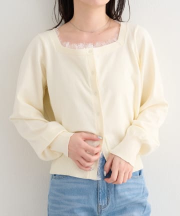 Kastane(カスタネ) 【4色展開】B レーススクエアネックカーディガン