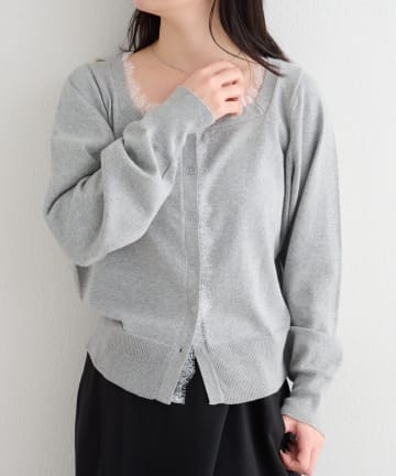 Kastane(カスタネ) 【4色展開】B レーススクエアネックカーディガン