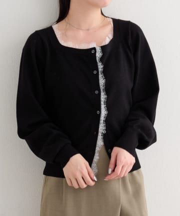 Kastane(カスタネ) 【4色展開】B レーススクエアネックカーディガン