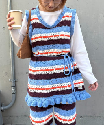 CIAOPANIC TYPY(チャオパニックティピー) 【HELLO.SANFRANCISCO/ハローサンフランシスコ】透かし柄ボーダーニットチュニック