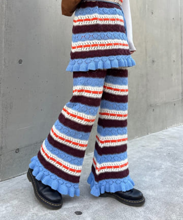 CIAOPANIC TYPY(チャオパニックティピー) 【HELLO.SANFRANCISCO/ハローサンフランシスコ】透かし柄ボーダーニットパンツ