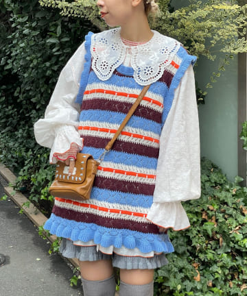 CIAOPANIC(チャオパニック) 【HELLO.SANFRANCISCO/ハローサンフランシスコ】透かし柄ボーダーニットチュニック