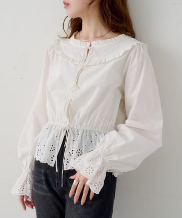 Kastane(カスタネ) 【3.12(木)12:00発売】Bコットンレース フリルブラウス