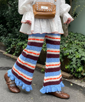 CIAOPANIC(チャオパニック) 【HELLO.SANFRANCISCO/ハローサンフランシスコ】透かし柄ボーダーニットパンツ