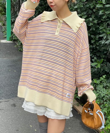 CIAOPANIC(チャオパニック) 【HELLO.SANFRANCISCO/ハローサンフランシスコ】ビッグカラーボーダーポロニット