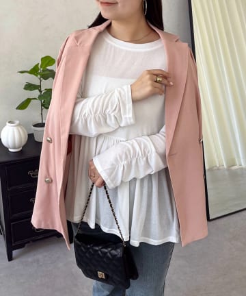 prose verse(プロズヴェール) 袖シャーリングシアーペプラムロンＴ