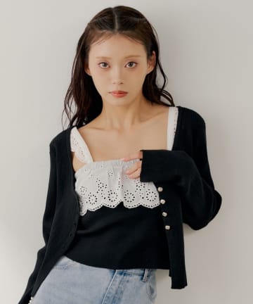 Chico(チコ) 【SALON by Chico】レースフリルベア+コンパクトカーディガンセット