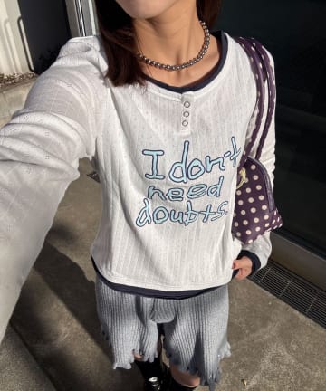 CIAOPANIC(チャオパニック) 手書きロゴアイレットヘンリーレイヤードトップス