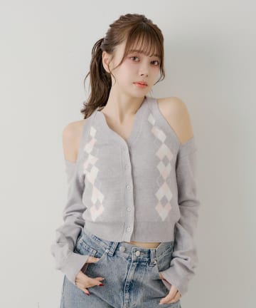 Chico(チコ) 肩スリットアーガイルニット