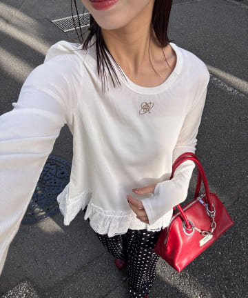 CIAOPANIC(チャオパニック) 裾レースストレッチリブトップス