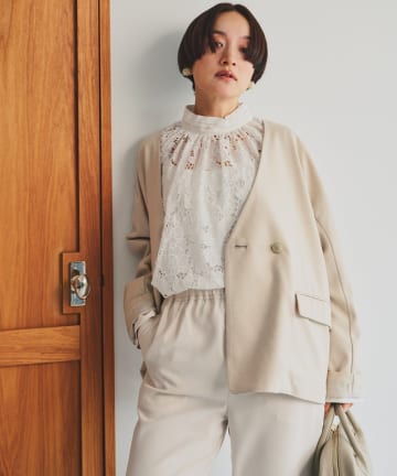 PUAL CE CIN(ピュアルセシン) フラワーモチーフカットワークレースブラウス