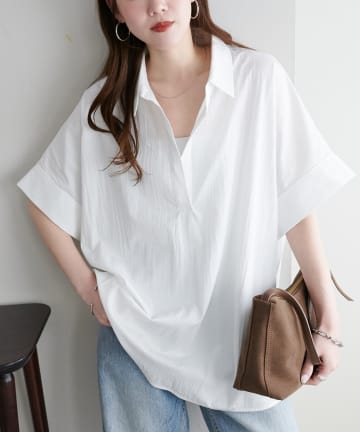 DISCOAT(ディスコート) 【〝♡”で教えて春の推し服/Noka】衿付きスキッパー半袖シャツ