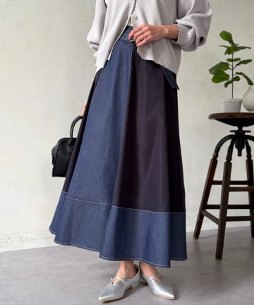 Chez toi(シェトワ) デニム切替フレアスカート