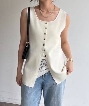 DOUDOU(ドゥドゥ) フロントボタンスクエアニットタンク