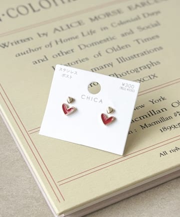 3COINS(スリーコインズ) ダブルハートピアス4個セット