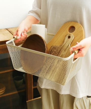 salut!(サリュ) ウッドハンドルワイヤーバスケット：L