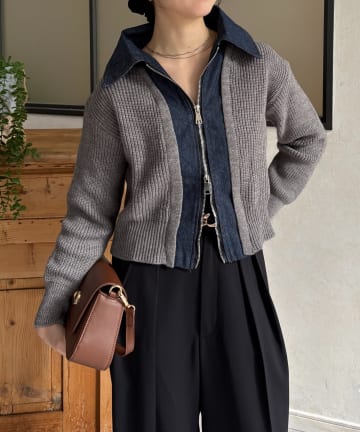 Thevon.(ゼヴォン) デニムドッキングWジップニットカーディガン