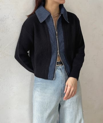 Thevon.(ゼヴォン) デニムドッキングWジップニットカーディガン