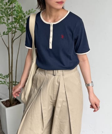CPCM(シーピーシーエム) 【U.S. POLO ASSN. 】ヘンリーネックリブ半袖T