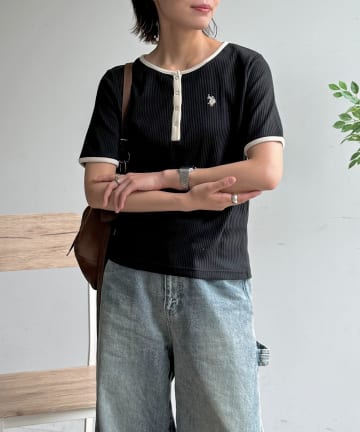 CPCM(シーピーシーエム) 【U.S. POLO ASSN. 】ヘンリーネックリブ半袖T