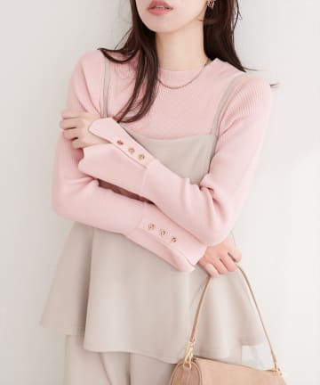 natural couture(ナチュラルクチュール) 袖口ハトメ釦クルーネックニットプルオーバー