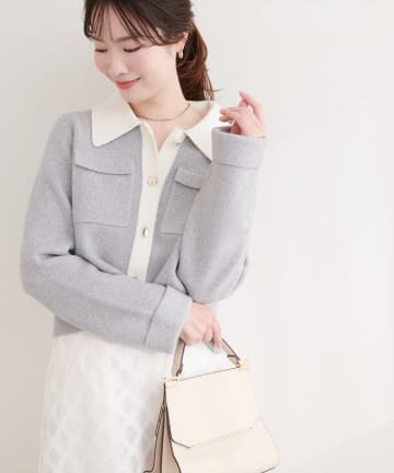 natural couture(ナチュラルクチュール) 配色衿ニット羽織