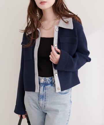 natural couture(ナチュラルクチュール) 配色衿ニット羽織