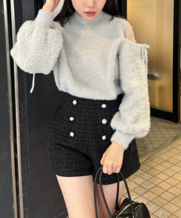 NICE CLAUP / OLIVE des OLIVE OUTLET(ナイスクラップ  / オリーブ デ オリーブ アウトレット) 【RMAF】肌見せパールニット