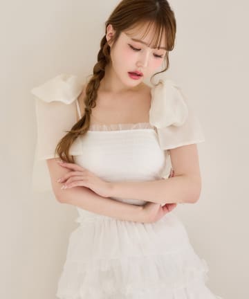 one after another NICE CLAUP(ワンアフターアナザー ナイスクラップ) 肩リボン取り外し可能カップ付きシャーリングインナー