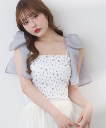 one after another NICE CLAUP(ワンアフターアナザー ナイスクラップ) 肩リボン取り外し可能カップ付きシャーリングインナー