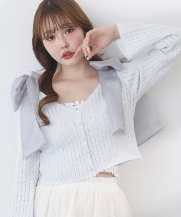 one after another NICE CLAUP(ワンアフターアナザー ナイスクラップ) キラキラボタンアイレットカーデ