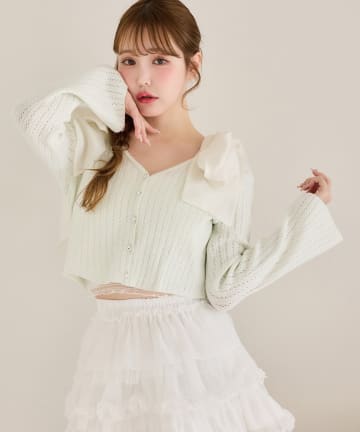 one after another NICE CLAUP(ワンアフターアナザー ナイスクラップ) キラキラボタンアイレットカーデ