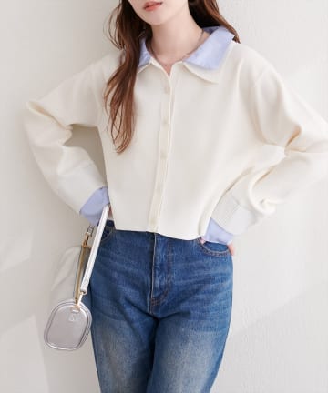 natural couture(ナチュラルクチュール) ニット衿レイヤードカーデ