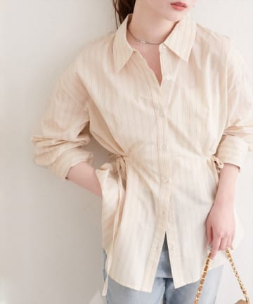 natural couture(ナチュラルクチュール) サイドリボンストライプシャツ