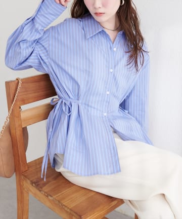 natural couture(ナチュラルクチュール) サイドリボンストライプシャツ