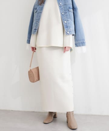 natural couture(ナチュラルクチュール) サイド釦スリットタイトニットスカート