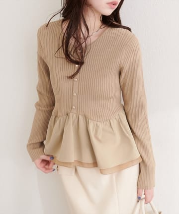 natural couture(ナチュラルクチュール) 異素材ペプラムニット