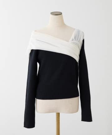 one after another NICE CLAUP(ワンアフターアナザー ナイスクラップ) 異素材ドッキングオフショルニット