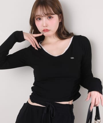 one after another NICE CLAUP(ワンアフターアナザー ナイスクラップ) プレート付きフロントギャザートップ