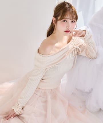 one after another NICE CLAUP(ワンアフターアナザー ナイスクラップ) ドロストリボンオフショルトップス